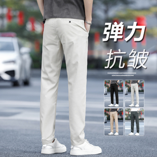 2024男士商务米白色休闲裤，修身直筒早春裤子男式长裤夏季薄款