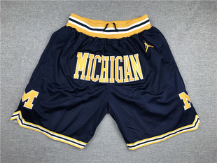 密歇根大学复古刺绣口袋版，球裤宽松大码新鲜运动篮球裤透气