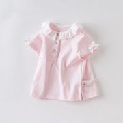 女童蕾丝短袖0岁5夏装女宝宝可爱幼儿纯棉上衣婴儿童洋气半袖T恤