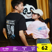功夫熊猫联名唐狮2024夏季情侣，短袖t恤男后背漫画涂鸦女上衣潮