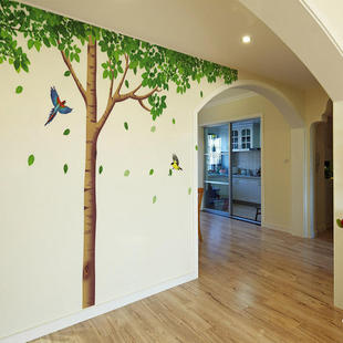 超大创意背景墙装饰绿叶木贴画环保防水贴纸自粘树特大墙贴