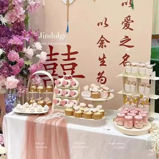奶油色风格甜品台摆件，展示架婚礼摆台装饰生日蛋糕，架铁艺点心托盘