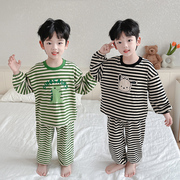 男童睡衣春秋纯棉长袖，小男孩宝宝卡通，条纹家居服儿童空调服套装
