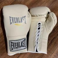 everlast真皮系绳拳击手套成人，散打拳套打沙袋专业训练泰拳