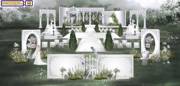 法式户外白绿色(白绿色)庄园，风法式喷泉，拱门道具婚礼效果图设计ps素材分层