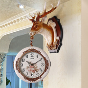 号大鹿头双面挂钟客厅创意，家用艺术钟表时钟，欧式大气挂表奢华别墅
