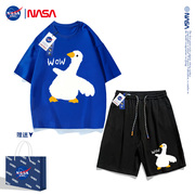 NASA联名克莱因蓝套装短袖t恤夏季一套宽松短裤男情侣休闲运动裤