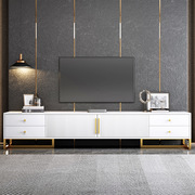 白色电视柜现代简约视听柜组合轻奢储物地柜客厅，家具窄款组合墙柜