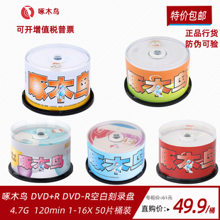 啄木鸟光盘 K系列DVD-R +R光盘 空白刻录盘50片桶装dvd r光盘