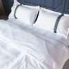 高档宾馆酒店床上用品，布草纯白色床单被套四件套织带，民宿风三件套