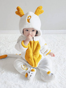 婴儿衣服秋冬连体睡衣，男宝加绒法兰绒卡通，动物宝宝爬服可爱