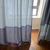 现代简约棉麻浅蓝色复古条纹，客厅窗帘子门帘，风水帘隔断帘蕾丝装饰