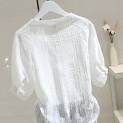 白色V领雪纺衬衫女l短袖2023夏季宽松显瘦设计感小众气质衬衣