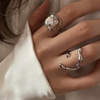 韩版s925银个性c型戒指，女复古时尚，水滴肌理开口指环嘻哈食指戒潮