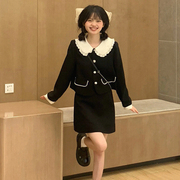 两件套日系学院风成套搭配气质，名媛小香风外套高腰半身裙6631