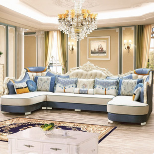 欧式沙发组合u型双贵妃高档奢华大户型客厅，整装免洗布艺沙发简欧
