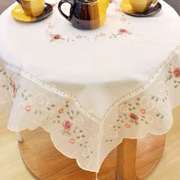 桌布布艺蕾丝纯白l色日式小清新刺绣简约现代茶几布桌布(布桌布)餐桌布