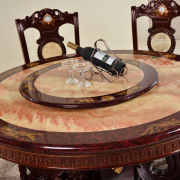 大理石餐桌圆形 实木大理石圆桌带转盘 欧式大理石圆餐桌椅组合