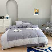 高档蓝色条纹四件套纯棉简约北欧风全棉被套1.8米床品小清新床单