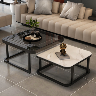 茶几客厅家用小户型2024钢化玻璃极简岩板桌子轻奢高级感折叠