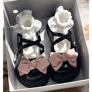 日系lolita甜酷玛丽珍小皮鞋，2024夏轻便(夏轻便)松糕，蝴蝶结厚底jk单鞋