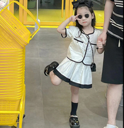 韩版女童装洋气小香风套装夏装儿童短袖衬衫百褶裙炸街学院两件套