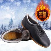 冬季太极鞋棉鞋运动软牛皮加绒加厚真皮男女武术练功门球鞋牛筋底
