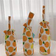 保温杯套可爱袋子，保护套通用日式拎袋手抽绳水杯橘子