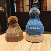 双层加厚毛线帽子女韩版冬天甜美可爱毛球护耳，帽日系字母针织帽潮