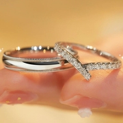 天生一对珠边丝带钻石情侣对戒戒指订婚18K金镶嵌珠宝真金真钻