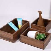 黑胡桃木盒定制无盖木盒桌面厨房杂物收纳盒长，四方木盒抽屉盒