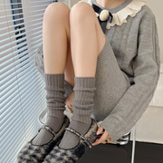 烟灰色小腿袜女秋冬加厚针织竖条纹咖色堆堆袜子韩版米白色中筒袜
