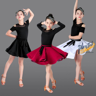 新儿童(新儿童)拉丁舞蹈服幼儿拉丁舞练功服女童夏季两件式裙长短袖演