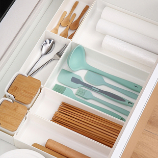 厨房日式塑料筷子收纳盒橱柜，内置抽屉收纳分隔餐具调料勺子整理盒