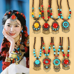 民族风西藏族复古流苏头饰额饰波西米亚锁骨项链吊坠旅拍发饰品女