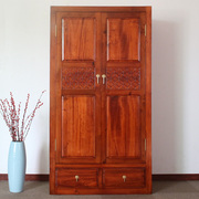 中式香樟木衣柜，全实木雕花衣橱两门储物柜，小户型卧室整体简约柜子