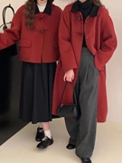 2023红色牛角扣双面羊绒大衣女小个子过年新年战袍冬装外套潮