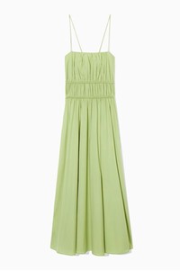 COS女装 标准版型缩褶抹胸吊带连衣裙绿色1176569003