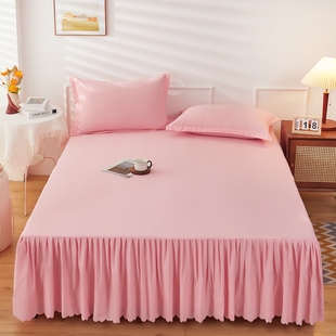 夏季纯色床裙式床罩单件，枕套防尘保护套，1.5米1.8床单床垫床笠防滑