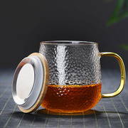 加厚日式锤纹带把玻璃杯耐热透明水杯子家用简约泡茶杯冷饮早餐杯