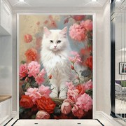 动物DIY方钻满钻钻石画钻石绣粉色花卉白色猫咪三贴钻印花十字绣