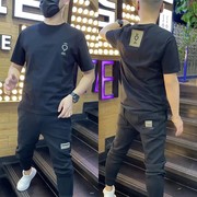 高端韩版简约短袖t恤男2024夏季青年潮流，修身纯棉半袖打底衫