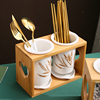 沣格简约创意竹架沥水陶瓷筷子，筒笼厨房置物收纳架子，筷篓筷陶瓷