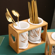 沣格简约创意竹架沥水，陶瓷筷子筒笼厨房置物收纳架子筷篓筷陶瓷