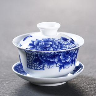 盖碗茶杯德化白瓷茶具大号，敬泡茶碗青花瓷陶瓷，手绘功夫单个三才碗