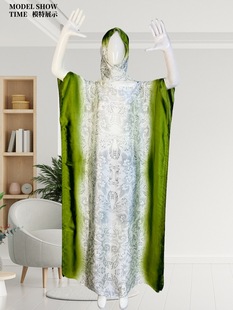东南亚风度假长袍宽松民族特色长裙绿色民族风印花裙特色连衣裙