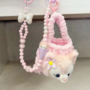 创意卡通粉色毛绒林纳贝尔编织零钱包卡包，也可以做包挂件