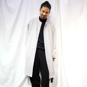春装日本设计感腰带圆领中长款风衣复合麂皮绒垂感气质男宽松外套