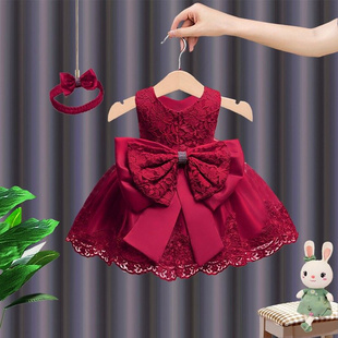 1周岁礼服女宝女童蓬蓬裙宝宝，生日红色连衣裙婴儿，百日宴公主裙