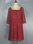 Vintage 古着momo 80年代暗红色波点淑女雪纺长袖连衣裙